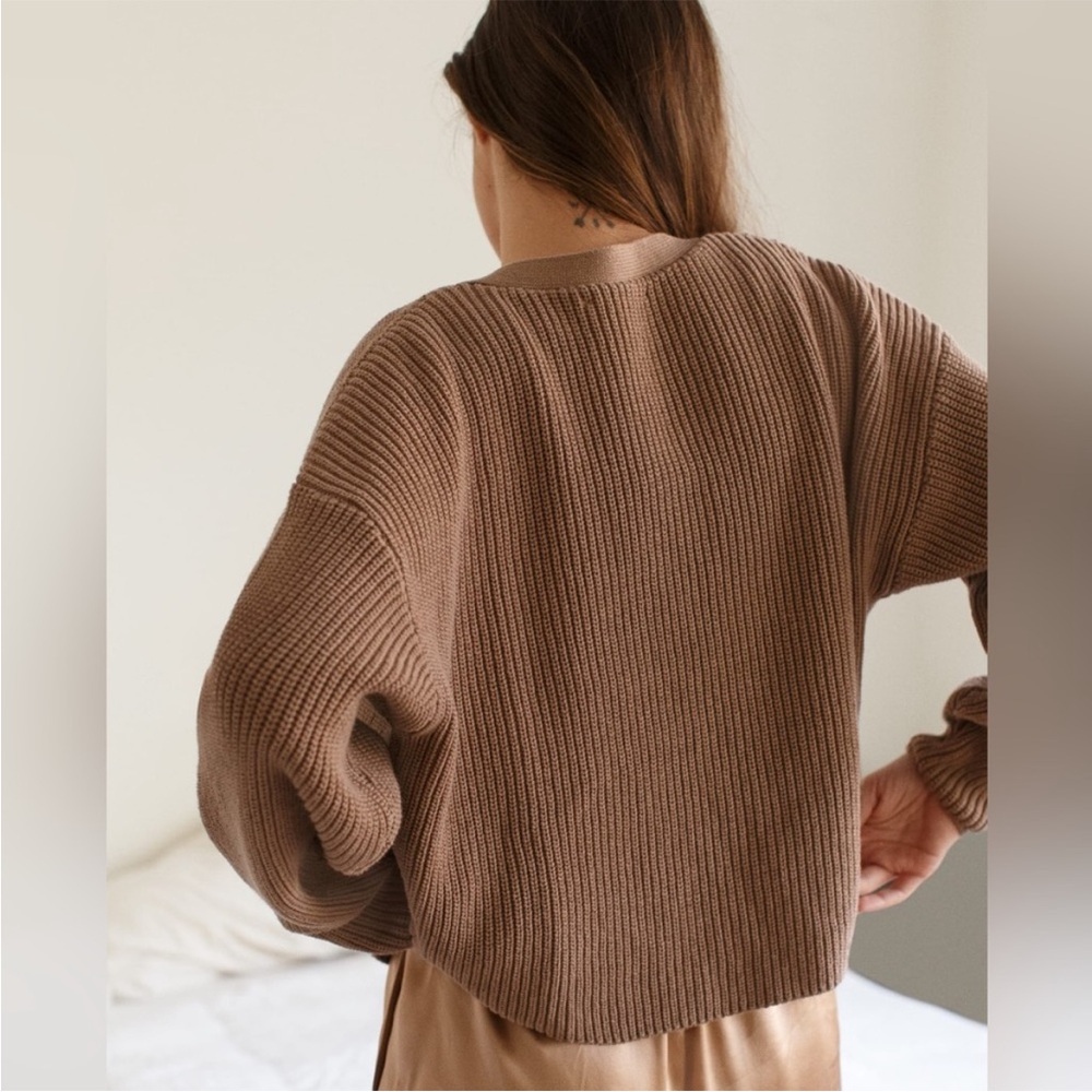 Reformation Set The Elke Organic Cotton Cardigan Tan Medium - Picture 2 of 9